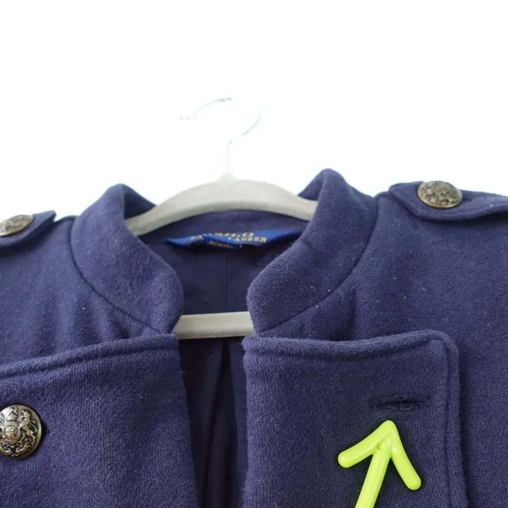 POLO‎ Ralph Lauren Girls Military Jacket 6 Navy Blue Crop Cotton Bronze Button